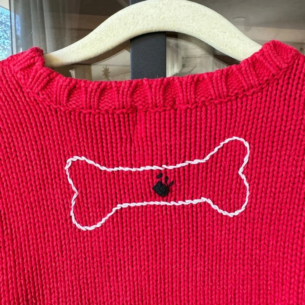 Vintage 90s Dog knit sweater embroidered puppy scotty terrier crewneck girls